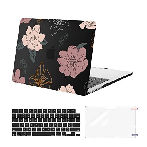MOSISO Compatible with MacBook Air 13.6 inch Case 2022 2023 Release A2681 M2 Chip with Liquid Retina Display Touch ID, Plastic Rural Flowers Hard Shell Case & Keyboard Cover & Screen Protector, Black