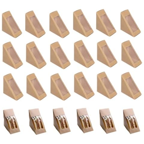 Hewnda 100 Pcs Sandwich Paper Boxes,Sandwich wedge eco-friendly takeaway box with window display for Bakery, Restaurant Takeaway service Cover