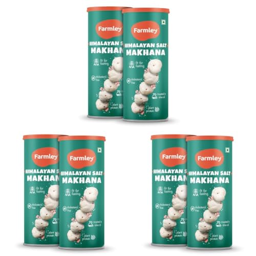 Image of Farmley Roasted and Flavoured Himalayan Salted Makhana I Namkeen & Puffed Snacks | Healthy Snack | Cholesterol & Gluten Free | Rich In Protein & Fiber | Roasted In Olive Oil - 77g Each (Pack of 6)