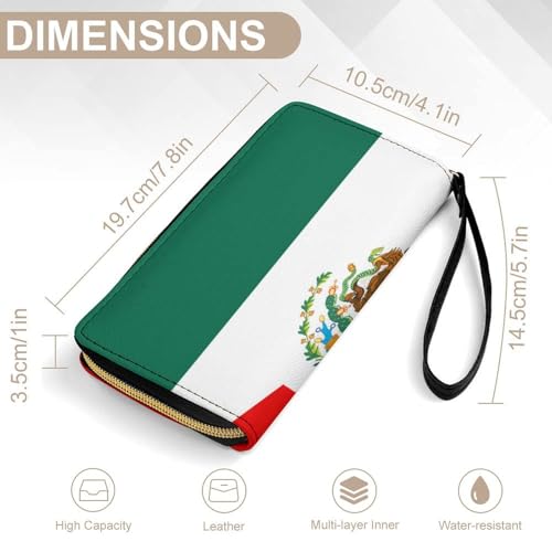 Half Mexico Half Puerto Rican Flag Leather Wallet for Men Women,Patriot Flags PU Long Bifold RFID Blocking Credit Card Clutch Cowboy Wallet with Cord2
