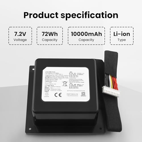 ANTIEE 10000mAh PartyBox 310 Batterie de rechange pour JBL PartyBox 310 Portable Bluetooth Speaker Series GSP-2S4P-PB350A GSP-2S4P-PB350B GSP-ICR2S4P-PB350A 7.2V 72Wh - Afbeelding 3