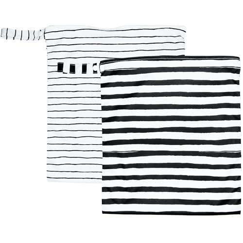 Image of 2pcs Premium Wet Bags – Waterproof & Watertight, Machine Washable Cloth Diaper Wet Bags for Baby Clothes, Wet Clothes, Sweaty Clothes, Swimsuits, Travel Dry Bags - Black and White Striped