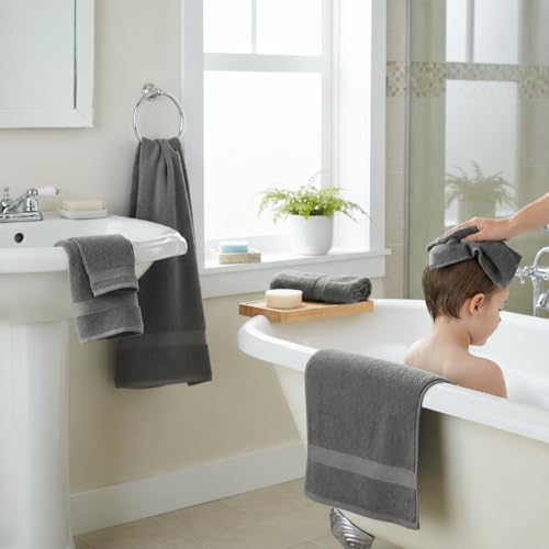 Image of Sulfar 100% Combed Cotton, Quick Drying Highly Absorbent Thick Bathroom Towels, Luxury Bath Towel Set (Pack of 4, 70 X 140 cm) - 600 GSM (Grey)