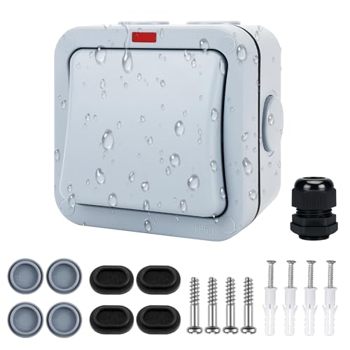 Interruptor de Pared Impermeable IP66 20A Interruptor Universal Resistente a la Intemperie con Cubierta Antipolvo Interruptors de luz Exterior Resistente a la Intemperie para Exteriores Jardín Taller