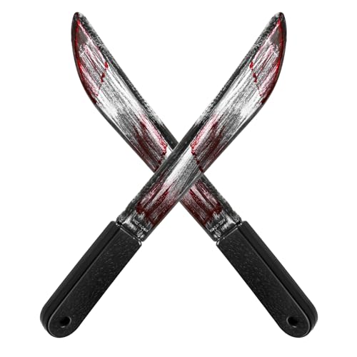 2 Pieces Halloween Knife Prop Machete Costume Prop Fake Realistic Knife Toy for Halloween Party Zombie Costumes and Cosplay(Long Chopper Style)
