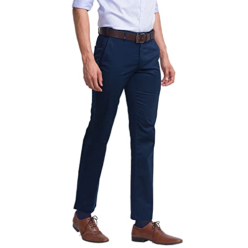 Image of Park Avenue Men's Pure Cotton Solid Pattern Super Slim Fit Flat Front Formal Chinos