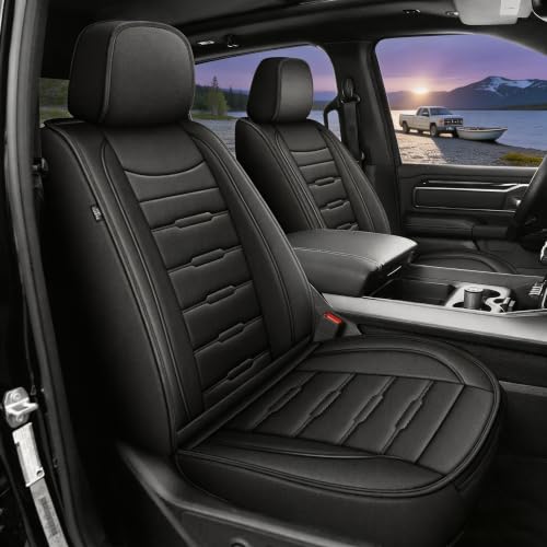 Image of Custom For Dodge Ram 1500 Seat Covers 2500 3500 2026 2025-2002 Curved Bench | Truck Seat Covers Premium Leather Full Set Quad Crew Cab Big Horn Laramie Tradesman Limited(5 Seat,Black)