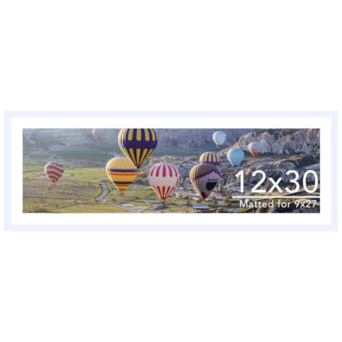 Image of JCJMY 12x30 Picture Frame with 9x27 Mat, Display Photo 9x27 with Mat or 12 x 30 Without Mat, Wall Hanging Large 12 by 30 Poster Frame with Plexiglass, White