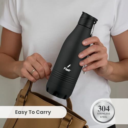 Image of FLAIR Champ DX 1100 ml Stainless Steel Water Bottle - Black | BIS Certified & ISI Marked | SS 304 Food Grade | Fridge Bottle, Durable & Reusable Bottle for Office, Gym & Travel