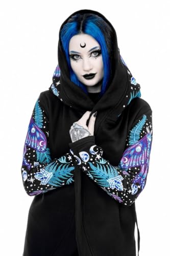 Restyle Clothing - Enchanted Forest - Witchy Pagan Forest Herbal Fern Green Witch Gothic Womens Oversized Hoodie, Medium, Black