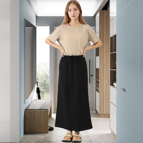 Women's Tencel Linen Skirt with Adjustable Drawstring Ankle-Length Summer Silky Elegant Linen Skirt4