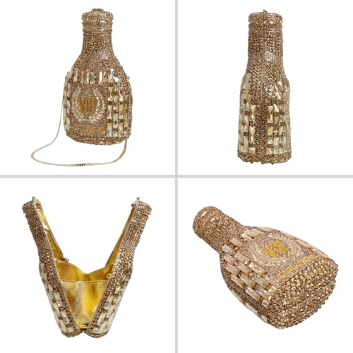 Image of UMREN Women Champagne Bottle Rhinestone Evening Bag Sweet Bow Diamond Clutch Purse Crystal Handbag for Party Cocktail