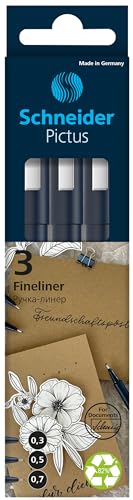 Schneider Pictus Fineliner Pens (Line Widths 0.3 mm, 0.5 mm and 0.7 mm) Black (Pack of 3)