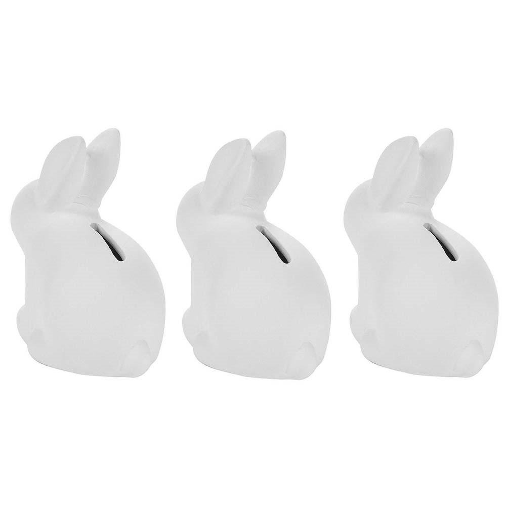Set of 3 Blank Unpainted White Easter Bunny Bank Figurines 4 Inches