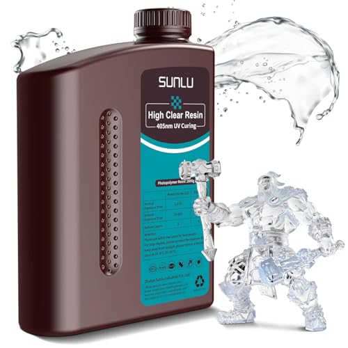 SUNLU High Clear 3D Printer Resin, High Transparency 3D Printing Resin, Resist Yellowing Clear Resin, 405nm UV Curing 3D Printing Photopolymer Resin, 2000g