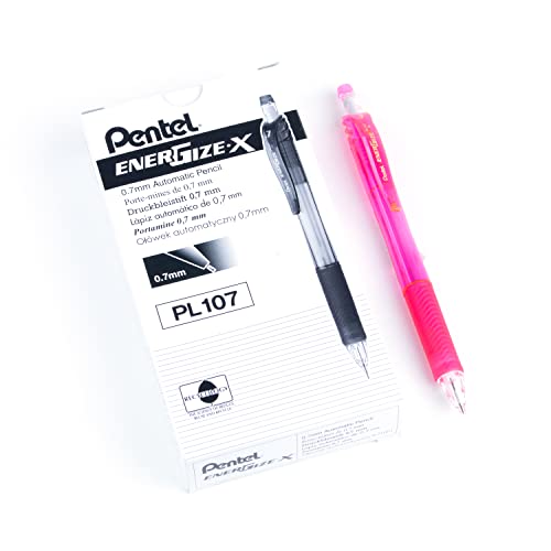 Porte-mines Pentel PL107-P lot de 12 crayons roses en aluminium avec gomme
