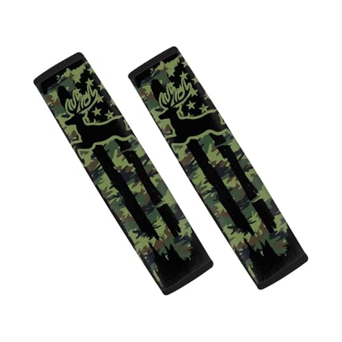 Image of AFPANQZ Deer America Flag Seat Belt Cover Pads Cushion Universal Fit Safety Seatbelt Pillow Head and Neck Support Adjustable Driver Shoulder Protection Luggage Bag Strap Pad