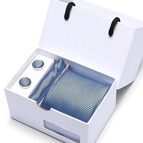 Corbata de seda geométrica con pañuelo y gemelos para hombre
