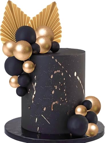 Dekorative Kugeln für Torten, 22 Stück, Dekoration für Geburtstag, Hochzeit und Babyparty, in Gold und Schwarz