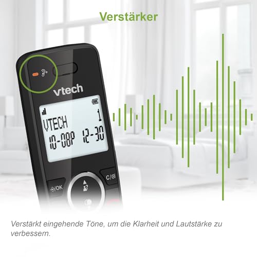 VTech ES2001 DECT Telefon Schnurlos 2 Mobilteile mit Anrufsperre, Lautstärkeregelung, Anrufer-ID/Anklopfen, 18 Stunden Gesprächszeit, Kurzwahl, hintergrundbeleuchtetes Display & Tastatur, ECO-Modus