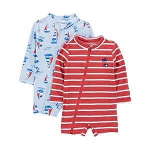Simple Joys by Carter’s Baby Boy’s 1-Piece Zip Rashguards, Pack of 2, Blue/Red