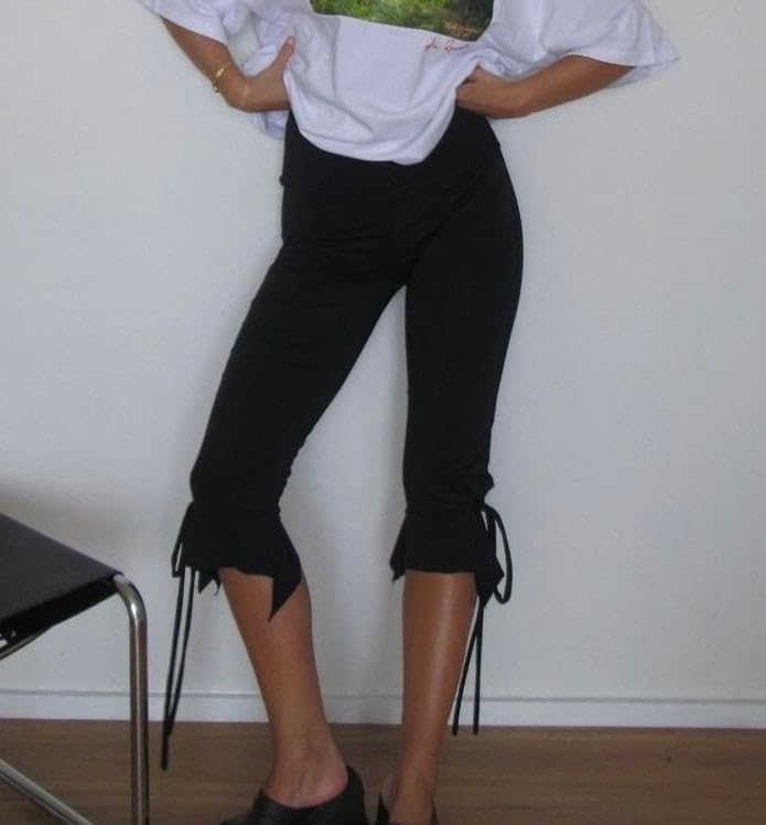 Aonoapll Women Y2k Skinny Capri Pants Cute Bow Tie Capri Leggings Slim Fitted Knee Length Stretchy Cropped Trousers - Image 3