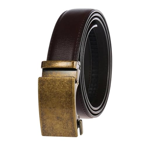 Male 3.5Cm Leather Belt For 130Cm Brown Belt Alloy Automatic Buckle Trouser Belt Brown B 110cm