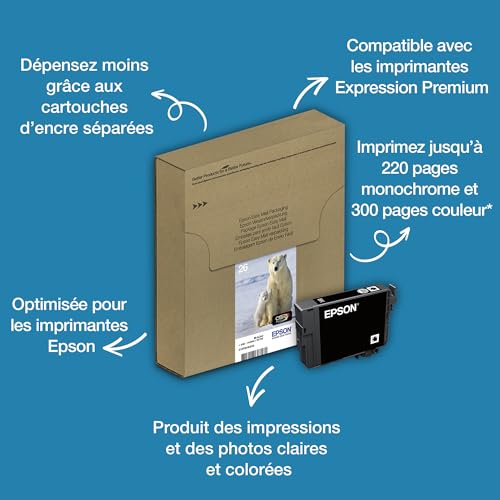Epson 26 Polar Bear Photo Black Genuine, Claria Premium Ink Cartridge, Standard Capacity