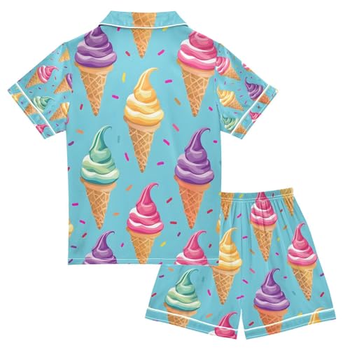 senya Rainbow Ice Cream A Satin Summer Pajama Sets Silk Short Sleeve Button Down Sleepwear2