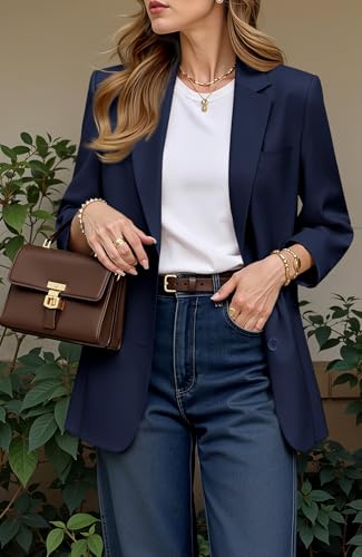 Women's Casual Business Blazer Notched Lapel One Button Open Front Long Sleeve Blazers Office Work Suit Jackets4