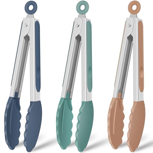 HOTEC Silicone Kitchen Tongs for Cooking, 9-Inch Serving Tongs, Set of 3