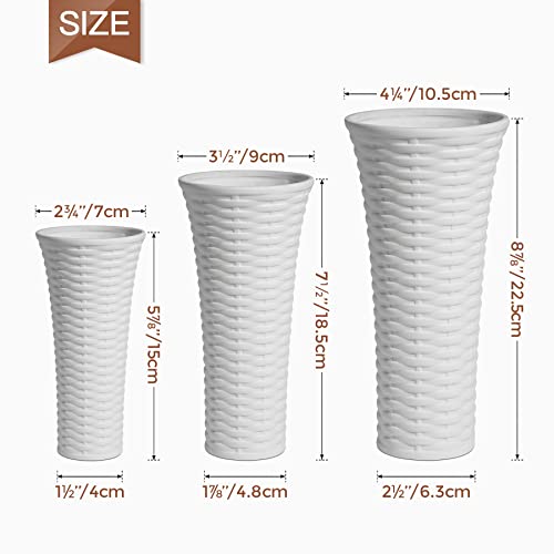 ComSaf Keramische bloemvazen in wit, woondecor vazen rotan stijl ongeglazuurd, verpakking van 3 - Afbeelding 6