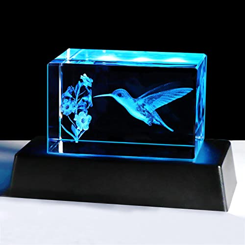Ywhl 3D Crystal Hummingbird Gifts For Women Man, Laser Engraved Hummingbird Figurines With Light Base For Hummingbird Lovers Nature Lovers, Gifts For Birthday Christmas #TOP17