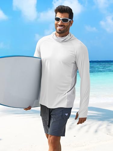 Image of PINSPARK Men's Sun Protection Hoodie with Mask UPF 50+ UV Long Sleeve Shirt Men Rash Guard Performance Fishing Hiking Shirt