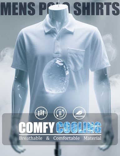 MAGCOMSEN Mens Polo Shirts Short Sleeve Cotton Pique Golf Shirts with Pocket Casual Performance Moisture Wicking Polos 7