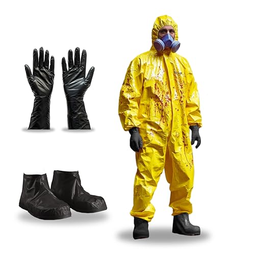 Zimchado Professional Hazmat Suit Kit - Full Body hazmat suits disposable Coveralls with Hood & Reinforced Zipper Heavy Duty (Yellow Type 4, 3X-Large)