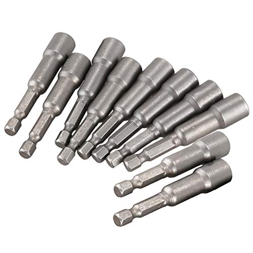 Yakamoz 10Pcs Magnetic Nut Setter Driver Drill Bit Set 1/4" Hex Shank To 1/4" Hex Socket Power Nut Driver Bits, 2-Inch Length #TOP2