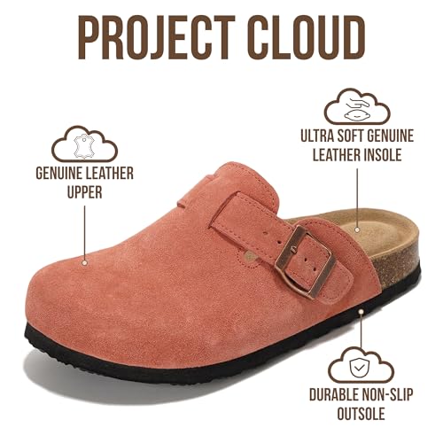 Image of Project Cloud 100% Genuine Leather Footbed Clogs for Women - Memory Foam Arch Support Slippers for Women - Trendy Slip-ons Women's Mules & Clogs Sandals
