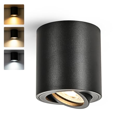 Gleonlux Focos LED Interior Techo Negro, Foco Techo Orientable 5W GU10 3000K Cálido/ 4000K Natural/ 6000K Frio, Focos Superficie Aluminio, Aplique Techo 230V, Downlight LED Superficie Ø80x84mm