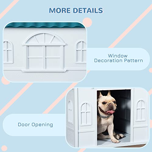 PawHut Plastic Dog House, Water Resistant Puppy Shelter Indoor Outdoor with Door, Easy to Assemble, for Medium and Small Dogs, Blue - Image 6