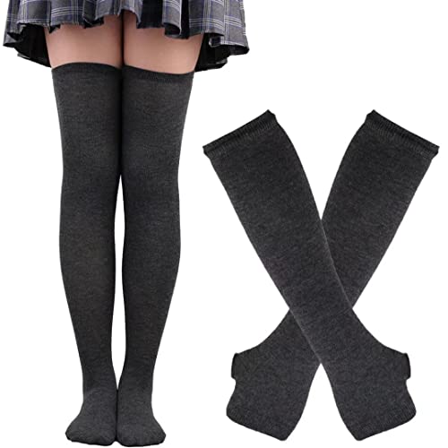 Image of Women's Long Knitted Fingerless Gloves Thumbhole Stretch Arm Warmers