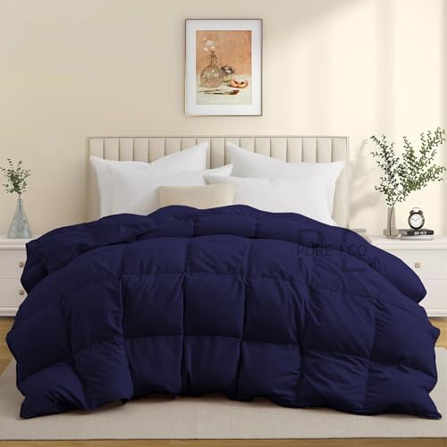 Image of PURE ECO 600 GSM Down Alternative Comforter for Single Size (60 inchX90 inch) - 600 GSM Heavy Winter Comforter /Rajai /Duvet /Blanket Microfiber Super Soft Fluffy for Winter Single Size - Navy Blue Color