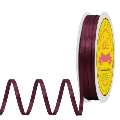 Image of Double Face Burgundy Satin Thin Ribbon 1 /8 inch X 50 Yards Polyester Burgundy Ribbon for Gift Wrapping Very Suitable for Weddings Party Hair Bow Invitation Decorations and More