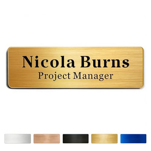 EDSG Personalised Name Badges Engraved Name Badges for Work 1 x 3in Name Tag with Pin or Strong Magnetic Backing Name Badge for Teacher Business Lable Sign Employee Name Plate(Gold 1x3)