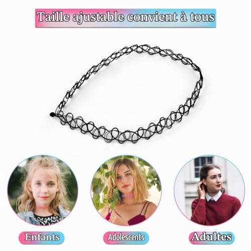 12pcs Collier Tatouage Ras Du Cou, 90 Arc-en-Ciel Élastique Ras du Cou – vue 3