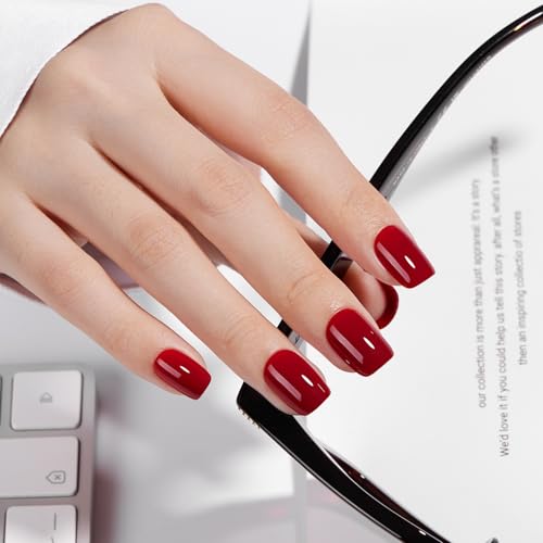 VSALON Short Square Press on Nails - Red Glossy Pastel Fake Nail ...