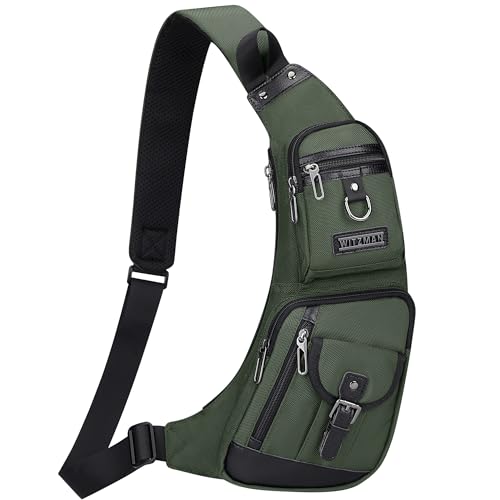 WITZMAN Slim Sling Bag for Men Crossbody Lightweight Chest Bag Casual, Army Green, Medium, Casual