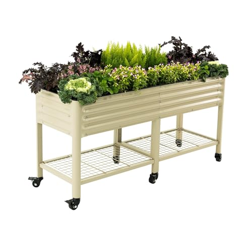 Rolling Elevated Raised Garden Bed-V Series, 2' x 6' Garden Beds with Legs & Storage Rack for Patio & Porch, 1000 Lbs Weight Capacity, Outdoor Planter Box for Vegetables Flower Herbs, Pearl White