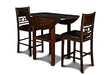 New Classic Furniture Gia 3-Piece Drop Leaf Counter Table Set with 2 Chairs, 42-Inch, Brown