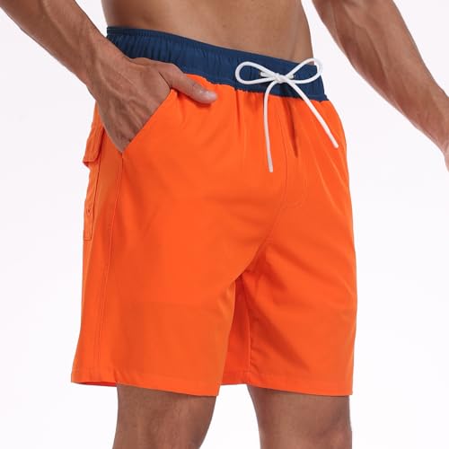 Mens Swimming Shorts Summer Casual Tropical Tree/Contrast Color Drawstring Quick Dry Beach Board Surf Sports Shorts4
